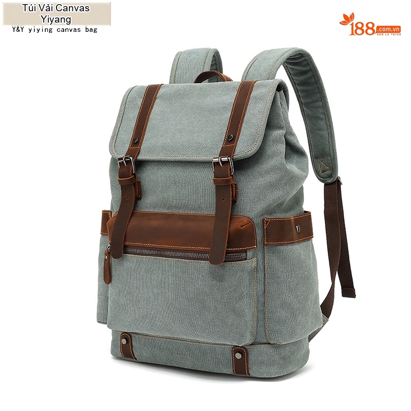 Balo Vải Canvas Chống Mòn Phong Cách Retro Du Lịch Đựng Laptop Màu Nâu, Xanh Lá, Xám, Đen...