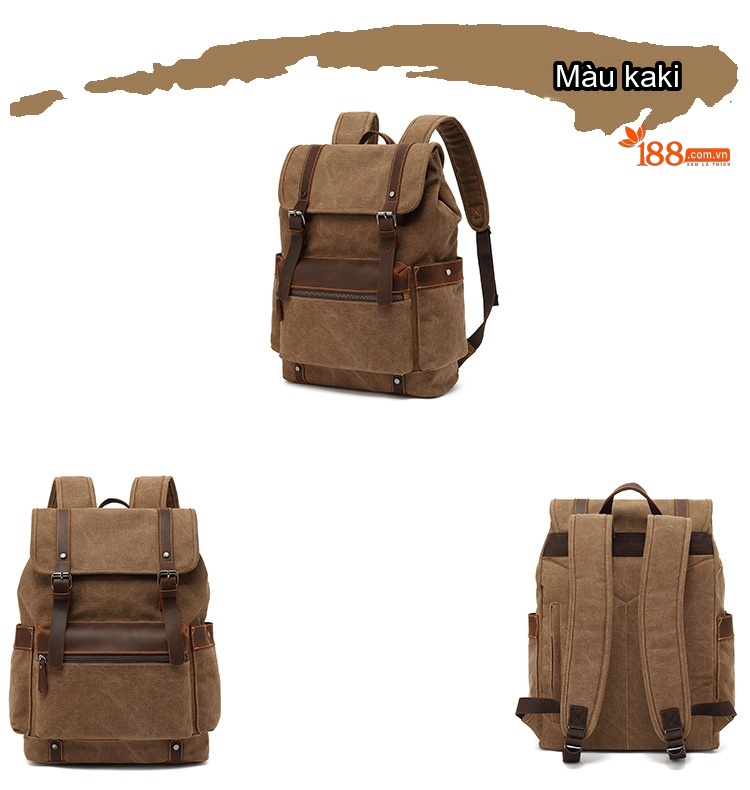 Balo Vải Canvas Chống Mòn Phong Cách Retro Du Lịch Đựng Laptop Màu Nâu, Xanh Lá, Xám, Đen... chi tiết 5