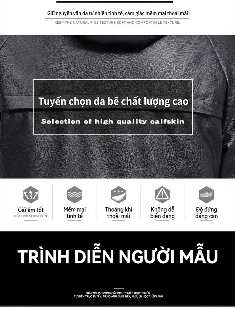 Áo Khoác Phao Nam Da Bò Dáng Dài Có Mũ Lông Cổ Dày Ấm Màu Đen chi tiết 5
