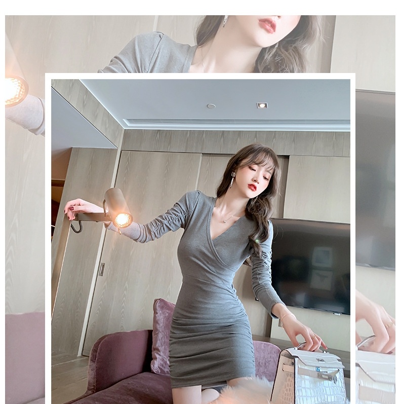 Váy Ôm Body Tay Dài Dáng Ngắn Màu Xám chi tiết 1