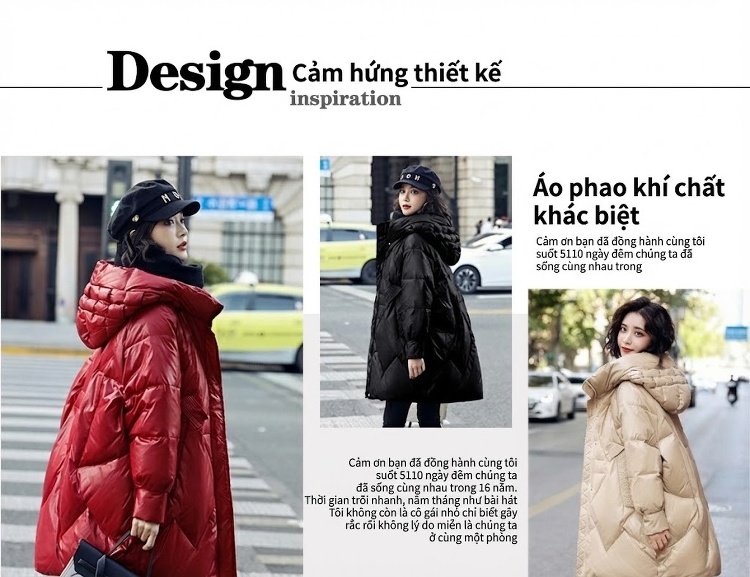 Áo Phao Nữ Dáng Dài Vừa Vải Dày Dặn Ấm Áp Lông Vịt Trắng Màu Đỏ, Đen, Cam, Kem chi tiết 1