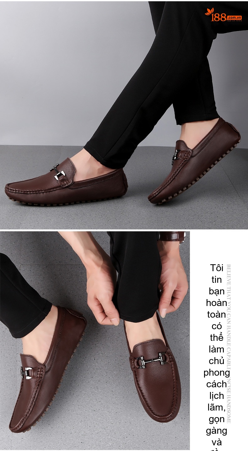 Giày Lười Nam Da Thật Chiều Cao Đế Khoảng 1cm Màu Đen, Trắng, Nâu, Xám chi tiết 16