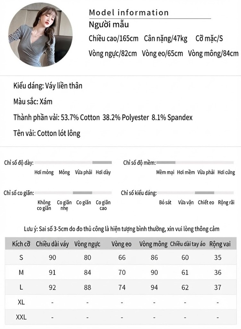 Váy Ôm Body Tay Dài Dáng Ngắn Màu Xám chi tiết 2