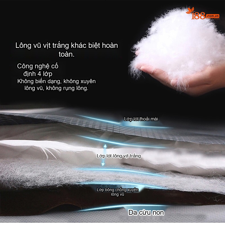 Áo Khoác Phao Nữ Da Cừu Thật Lót Lông Vũ Cổ Lông Chồn Màu Đen chi tiết 10