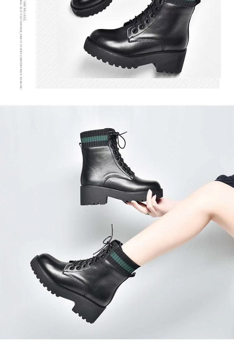 Boot Martin Nữ Da Thật Cổ Lỡ Chiều Cao Đế Khoảng 5cm Màu Đen chi tiết 21