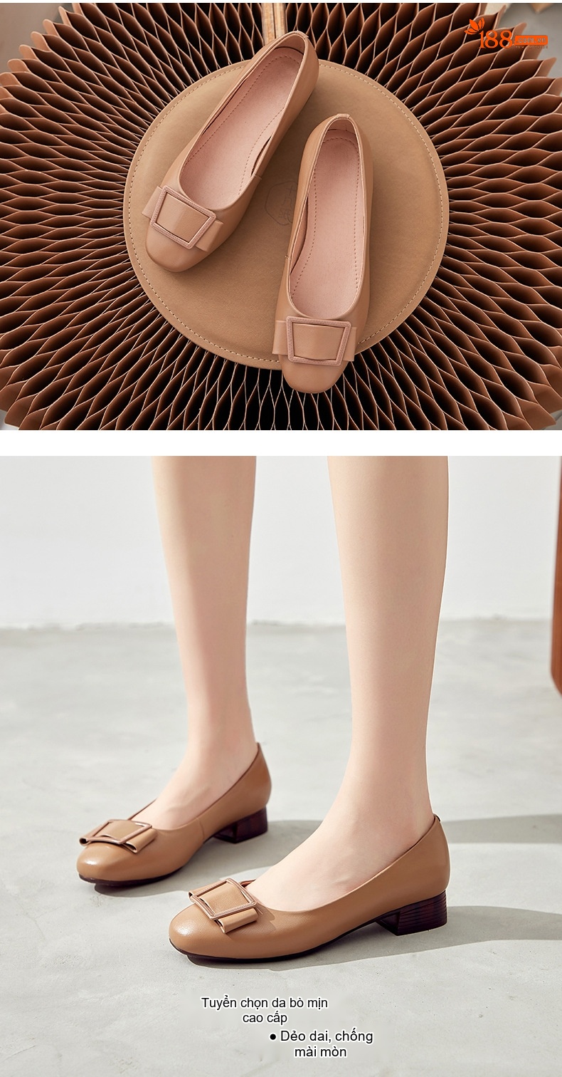 Giày Búp Bê Nữ Da Thật Đế Bệt Chiều Cao Đế Khoảng 3cm Màu Đen, Nâu, Kem, Đỏ... chi tiết 12