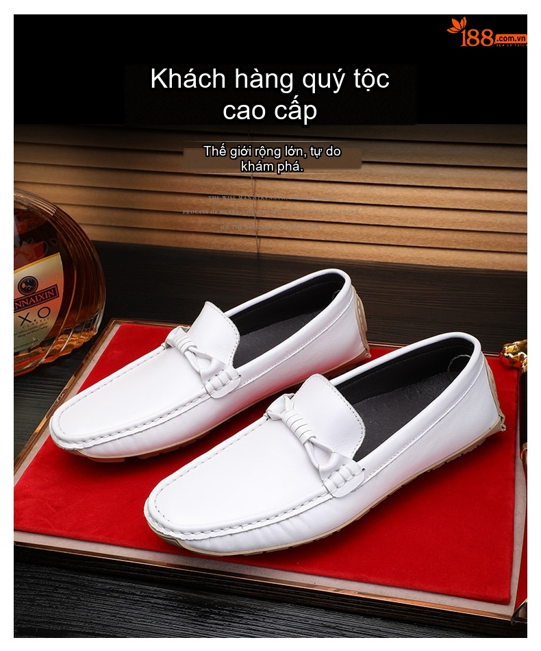 Giày Lười Nam Da Bò Mềm Mại Chiều Cao Đế Khoảng 2cm Màu Đen, Trắng chi tiết 1