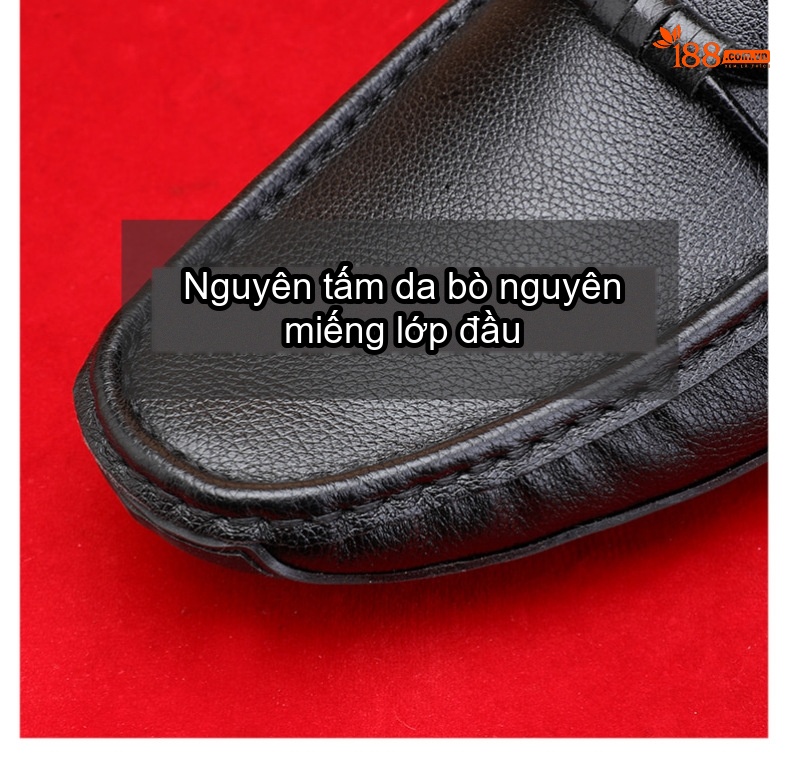 Giày Lười Nam Da Bò Mềm Mại Chiều Cao Đế Khoảng 2cm Màu Đen, Trắng chi tiết 3