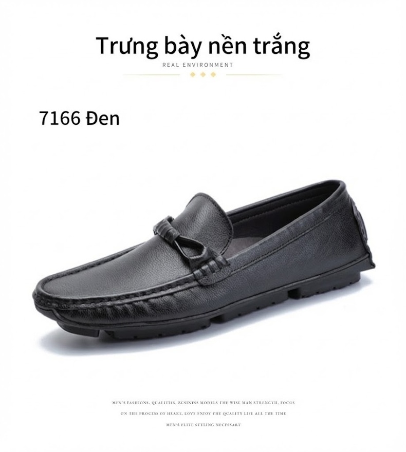 Giày Lười Nam Da Bò Mềm Mại Chiều Cao Đế Khoảng 2cm Màu Đen, Trắng chi tiết 5