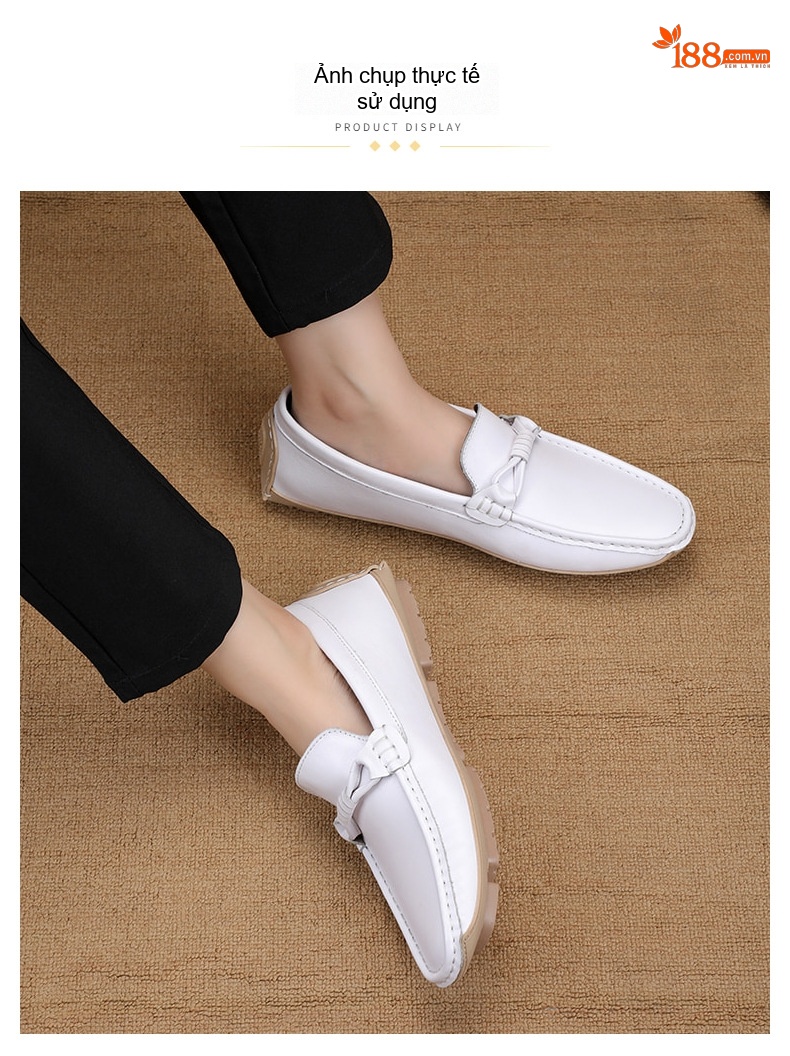 Giày Lười Nam Da Bò Mềm Mại Chiều Cao Đế Khoảng 2cm Màu Đen, Trắng chi tiết 9