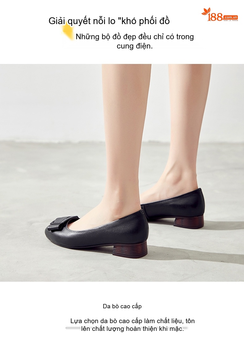 Giày Búp Bê Nữ Da Thật Đế Bệt Chiều Cao Đế Khoảng 3cm Màu Đen, Nâu, Kem, Đỏ... chi tiết 10