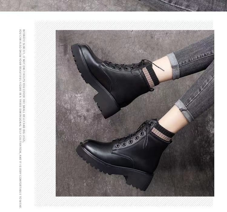 Boot Martin Nữ Da Thật Cổ Lỡ Chiều Cao Đế Khoảng 5cm Màu Đen chi tiết 18
