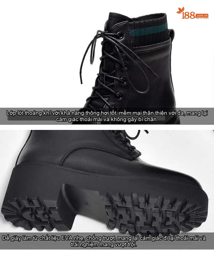 Boot Martin Nữ Da Thật Cổ Lỡ Chiều Cao Đế Khoảng 5cm Màu Đen chi tiết 23