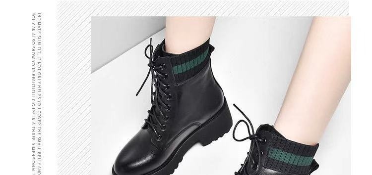 Boot Martin Nữ Da Thật Cổ Lỡ Chiều Cao Đế Khoảng 5cm Màu Đen chi tiết 8