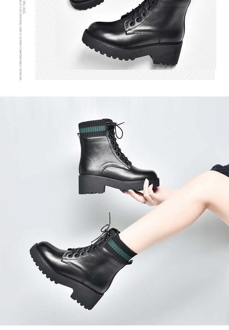 Boot Martin Nữ Da Thật Cổ Lỡ Chiều Cao Đế Khoảng 5cm Màu Đen chi tiết 9