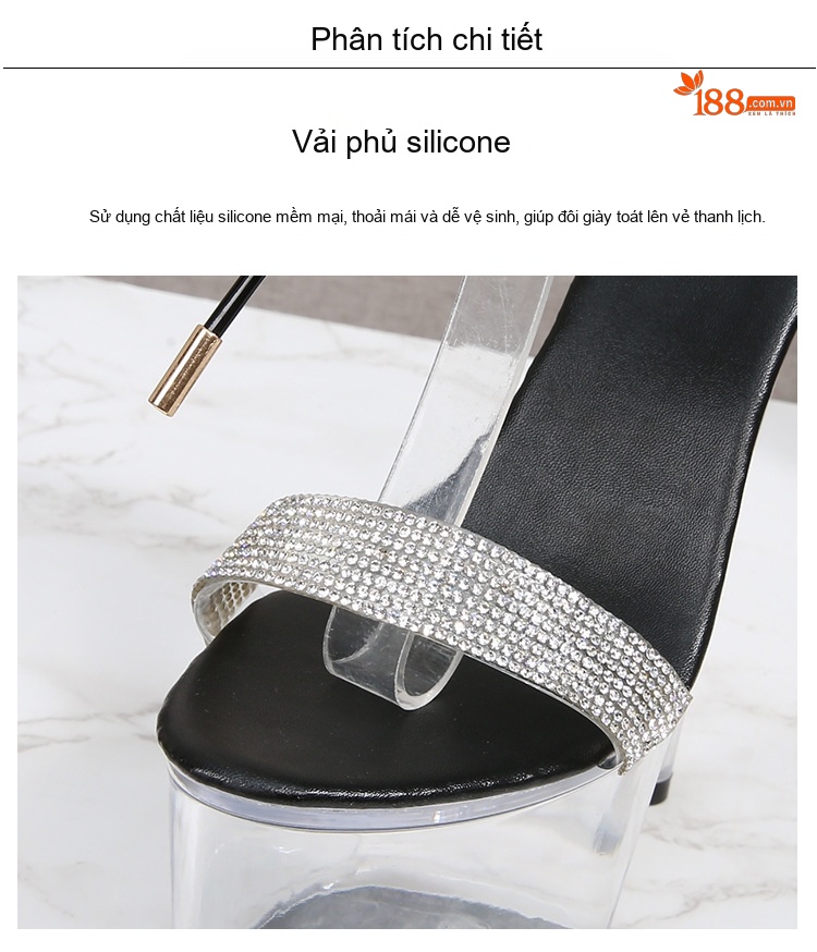Giày Sandal Cao Gót Nữ Quai Dây Buộc Da Bóng Gót Cao 17cm Màu Đen, Đỏ, Hồng, Trắng... chi tiết 4