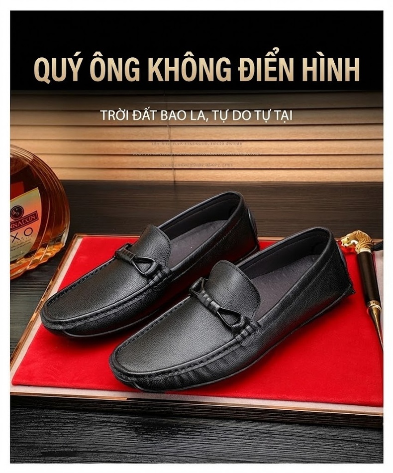 Giày Lười Nam Da Bò Mềm Mại Chiều Cao Đế Khoảng 2cm Màu Đen, Trắng chi tiết 10