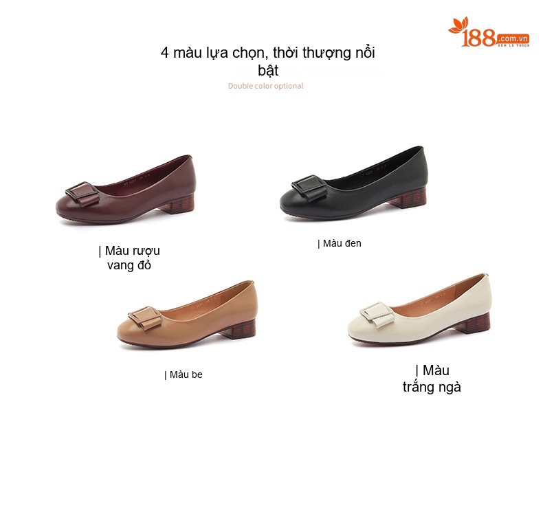 Giày Búp Bê Nữ Da Thật Đế Bệt Chiều Cao Đế Khoảng 3cm Màu Đen, Nâu, Kem, Đỏ... chi tiết 4