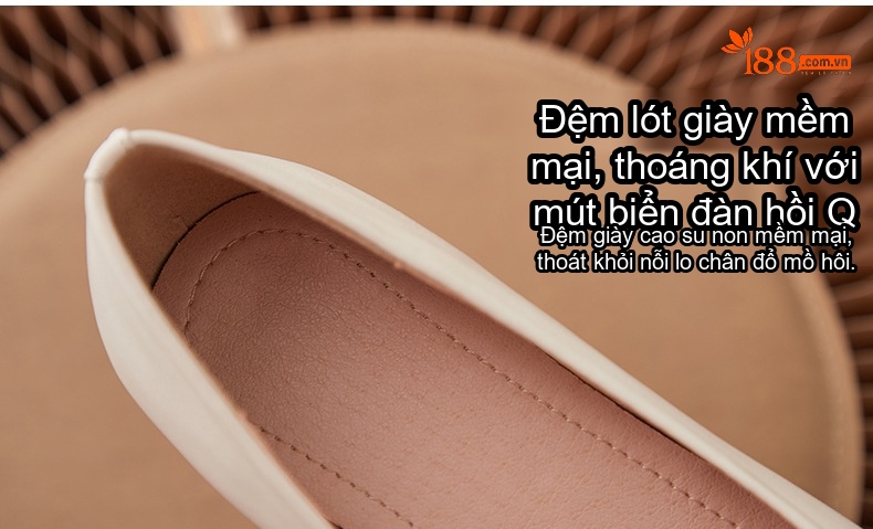 Giày Búp Bê Nữ Da Thật Đế Bệt Chiều Cao Đế Khoảng 3cm Màu Đen, Nâu, Kem, Đỏ... chi tiết 5