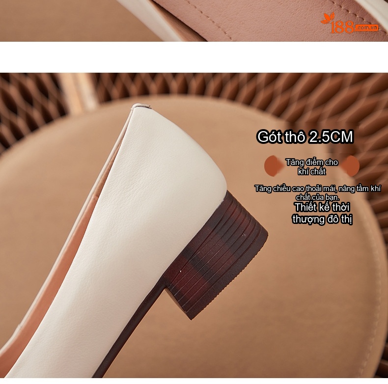 Giày Búp Bê Nữ Da Thật Đế Bệt Chiều Cao Đế Khoảng 3cm Màu Đen, Nâu, Kem, Đỏ... chi tiết 6