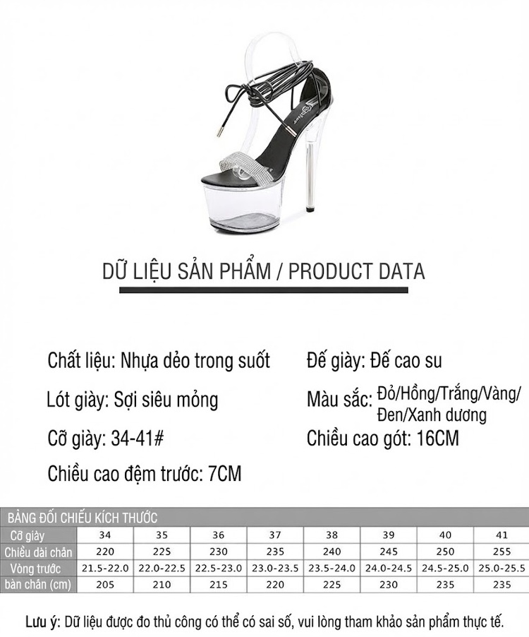 Giày Sandal Cao Gót Nữ Quai Dây Buộc Da Bóng Gót Cao 17cm Màu Đen, Đỏ, Hồng, Trắng... chi tiết 2