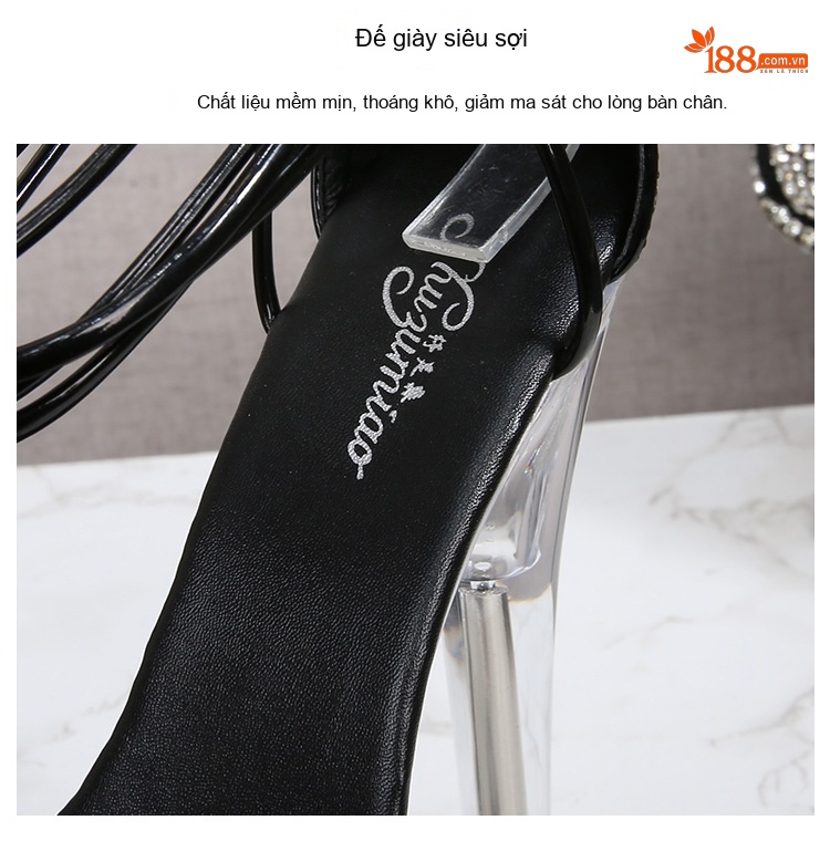 Giày Sandal Cao Gót Nữ Quai Dây Buộc Da Bóng Gót Cao 17cm Màu Đen, Đỏ, Hồng, Trắng... chi tiết 5