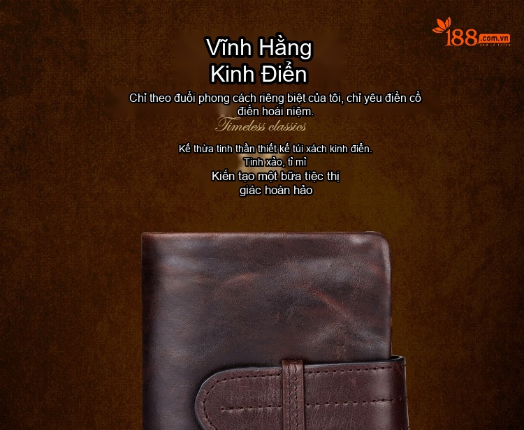 Ví Ngắn Nam Da Thật Da Bò Sáp Dầu Vintage Khóa Cài Màu Nâu chi tiết 1