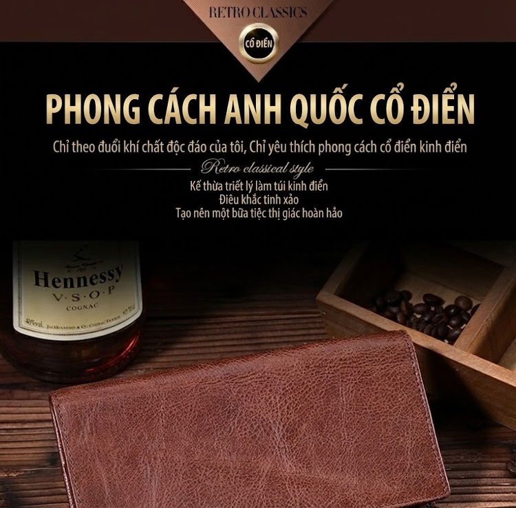 Ví Da Bò Cầm Tay Nam Đa Năng Dáng Dài Màu Nâu chi tiết 1