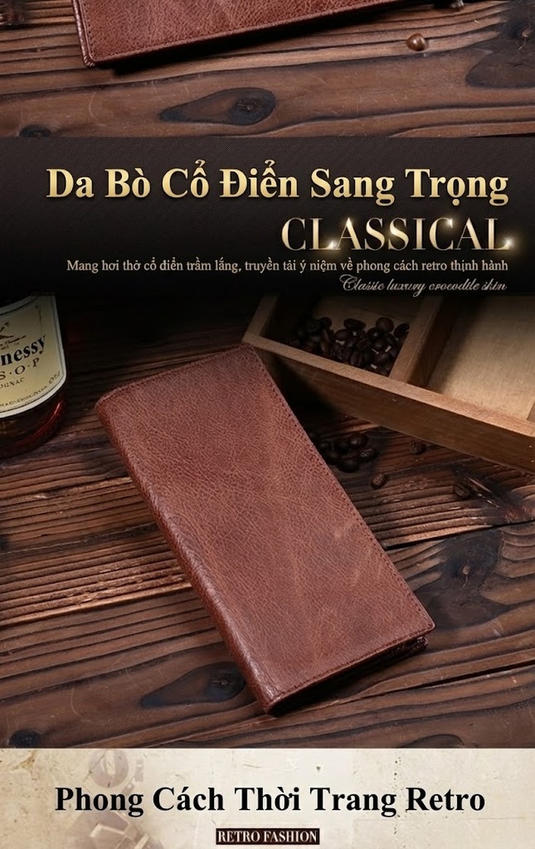 Ví Da Bò Cầm Tay Nam Đa Năng Dáng Dài Màu Nâu chi tiết 2
