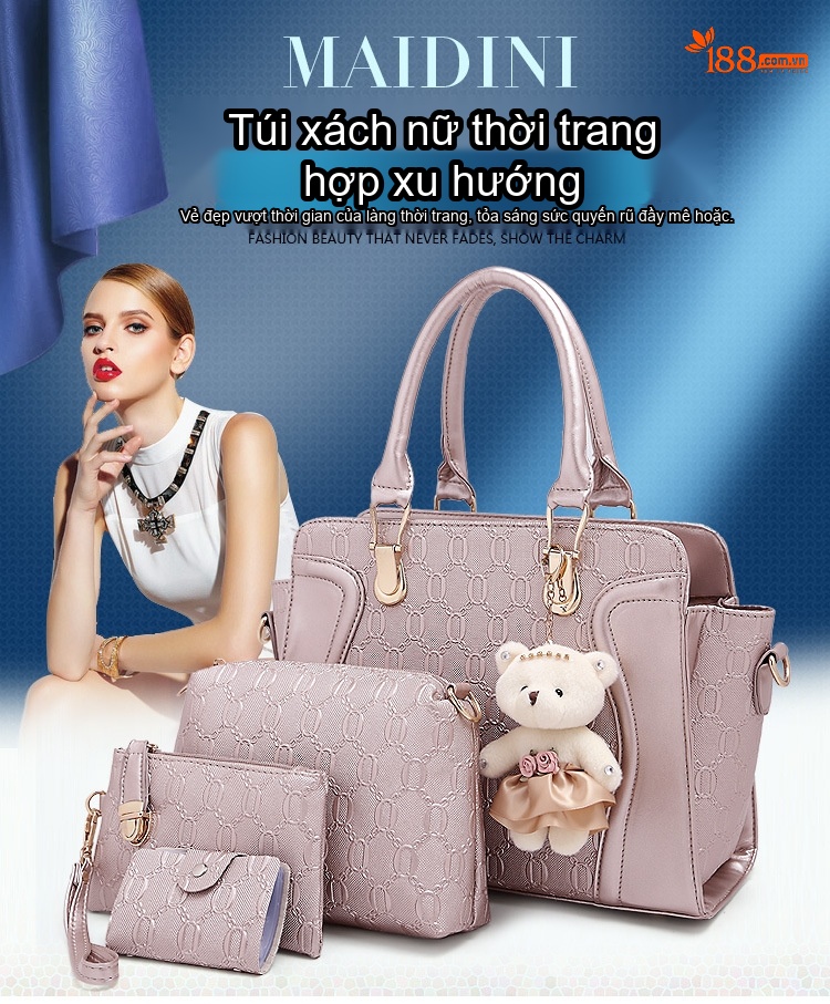 Bộ Túi Xách Tay và Túi Đeo Chéo Nữ 4 Món Da Bóng Thời Trang Màu Đen, Đỏ, Nâu, Hồng chi tiết 1