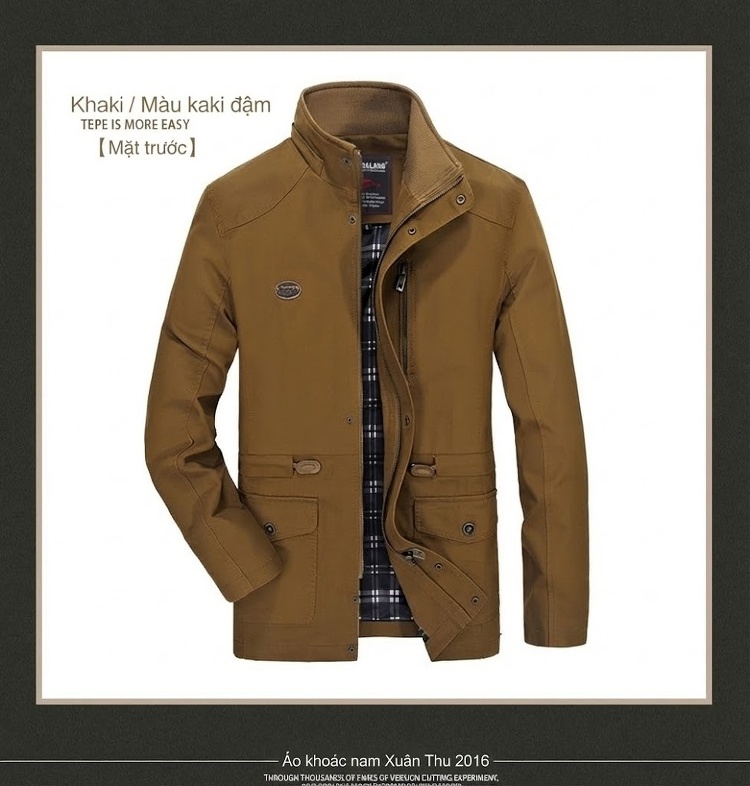 Áo Khoác Jacket Nam Cotton Dáng Ôm Vừa Vặn Phong Cách Thường Ngày Màu Be, Đen, Nâu, Xanh... chi tiết 8