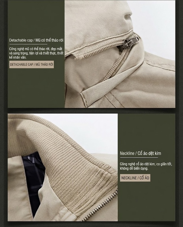 Áo Khoác Jacket Nam Cotton Dáng Ôm Vừa Vặn Phong Cách Thường Ngày Màu Be, Đen, Nâu, Xanh... chi tiết 13
