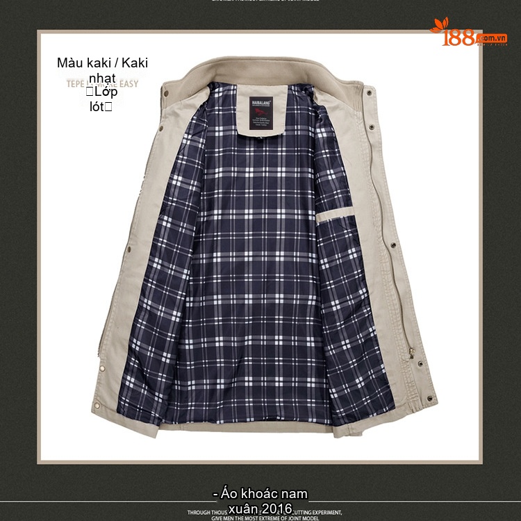 Áo Khoác Jacket Nam Cotton Dáng Ôm Vừa Vặn Phong Cách Thường Ngày Màu Be, Đen, Nâu, Xanh... chi tiết 7