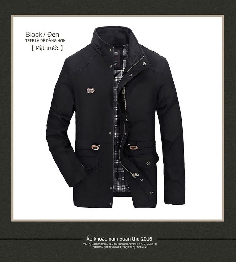 Áo Khoác Jacket Nam Cotton Dáng Ôm Vừa Vặn Phong Cách Thường Ngày Màu Be, Đen, Nâu, Xanh... chi tiết 10
