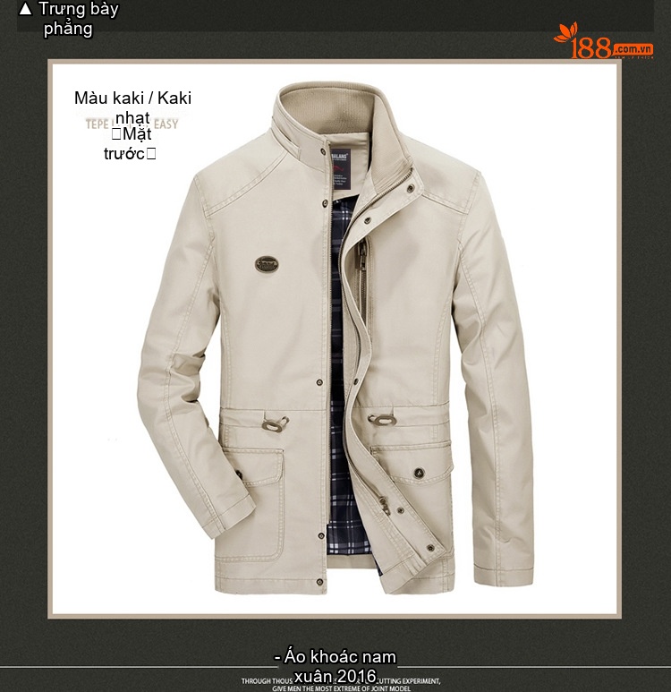Áo Khoác Jacket Nam Cotton Dáng Ôm Vừa Vặn Phong Cách Thường Ngày Màu Be, Đen, Nâu, Xanh... chi tiết 5
