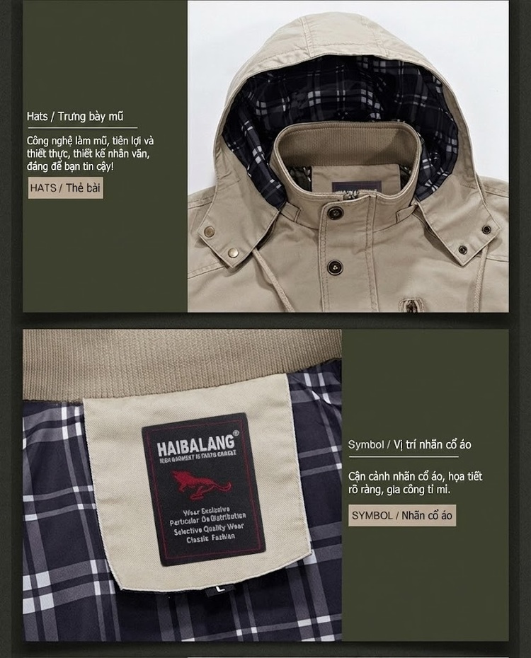 Áo Khoác Jacket Nam Cotton Dáng Ôm Vừa Vặn Phong Cách Thường Ngày Màu Be, Đen, Nâu, Xanh... chi tiết 16