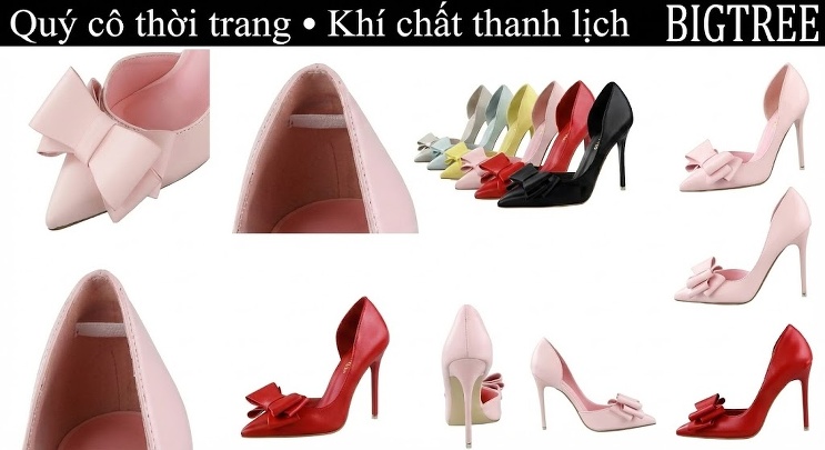 Giày Cao Gót Nữ Da Bóng Mũi Nhọn Hở Bên Quai Nơ Chiều Cao Đế Khoảng 7cm Màu Hồng, Xám, Trắng, Đỏ... chi tiết 8