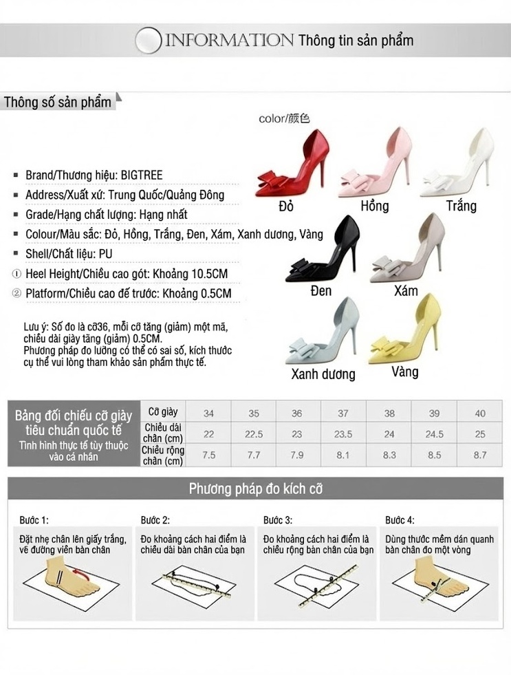 Giày Cao Gót Nữ Da Bóng Mũi Nhọn Hở Bên Quai Nơ Chiều Cao Đế Khoảng 7cm Màu Hồng, Xám, Trắng, Đỏ... chi tiết 1