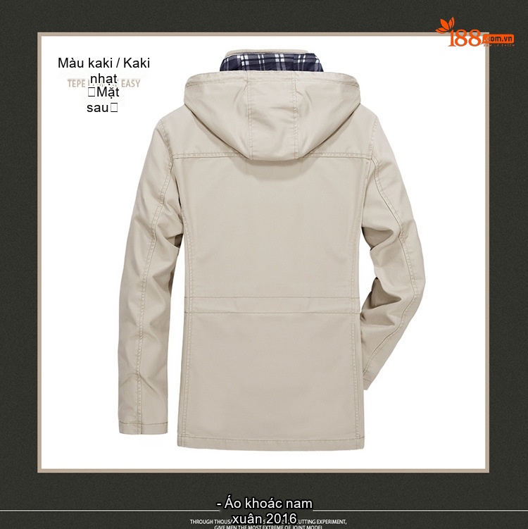 Áo Khoác Gió Nam Cotton Dáng Suông Có Mũ Trùm Đầu Màu Be, Đen, Xanh Rêu, Nâu chi tiết 5