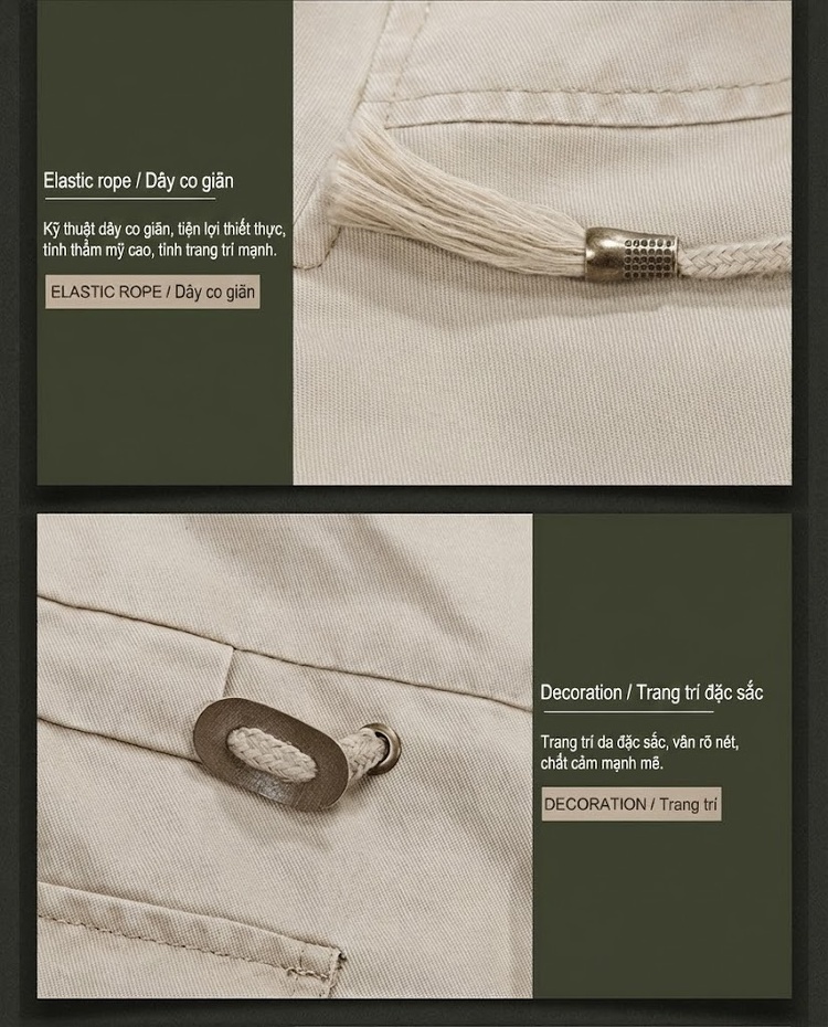 Áo Khoác Gió Nam Cotton Dáng Suông Có Mũ Trùm Đầu Màu Be, Đen, Xanh Rêu, Nâu chi tiết 12