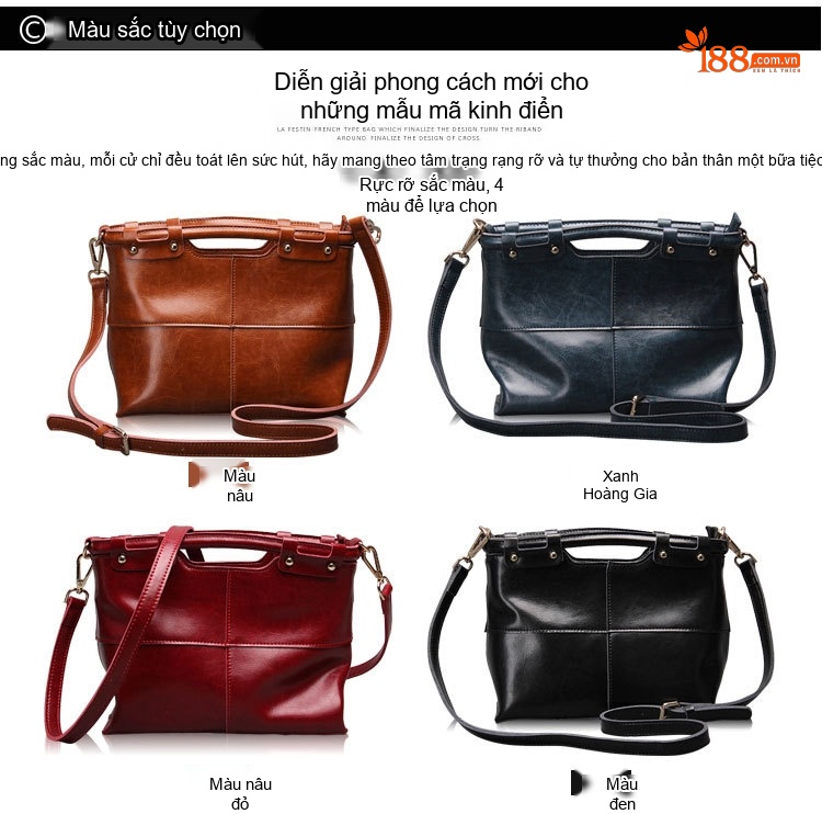 Túi Tote Da Thật Retro Châu Âu Mỹ, Túi Đeo Chéo Nữ Màu Nâu chi tiết 4