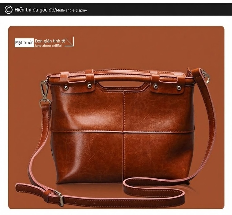 Túi Tote Da Thật Retro Châu Âu Mỹ, Túi Đeo Chéo Nữ Màu Nâu chi tiết 10
