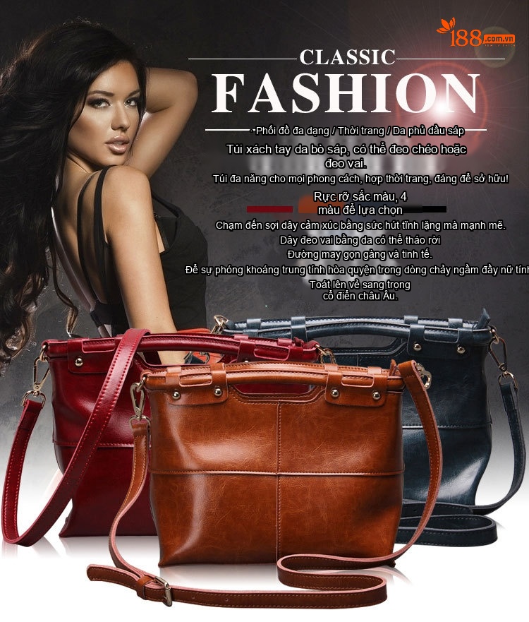 Túi Tote Da Thật Retro Châu Âu Mỹ, Túi Đeo Chéo Nữ Màu Nâu chi tiết 1