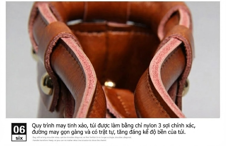 Túi Tote Da Thật Retro Châu Âu Mỹ, Túi Đeo Chéo Nữ Màu Nâu chi tiết 20