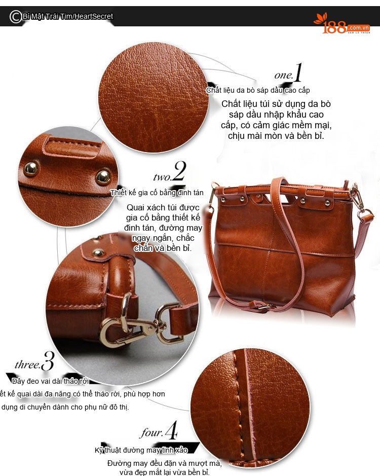 Túi Tote Da Thật Retro Châu Âu Mỹ, Túi Đeo Chéo Nữ Màu Nâu chi tiết 5