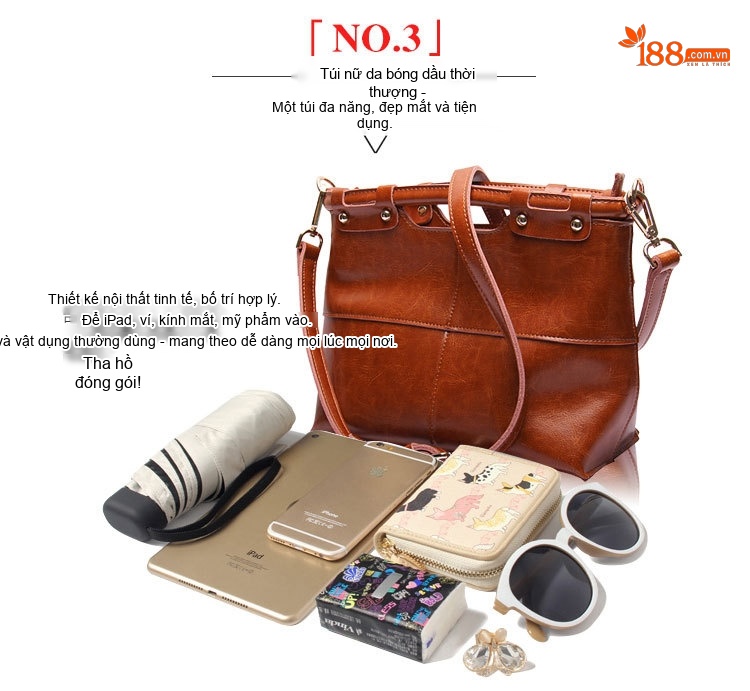 Túi Tote Da Thật Retro Châu Âu Mỹ, Túi Đeo Chéo Nữ Màu Nâu chi tiết 9