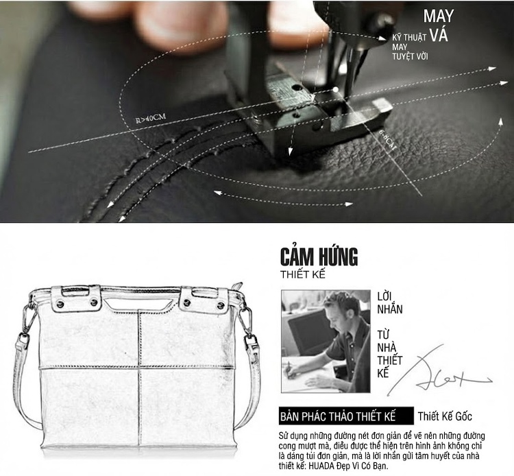Túi Tote Da Thật Retro Châu Âu Mỹ, Túi Đeo Chéo Nữ Màu Nâu chi tiết 3
