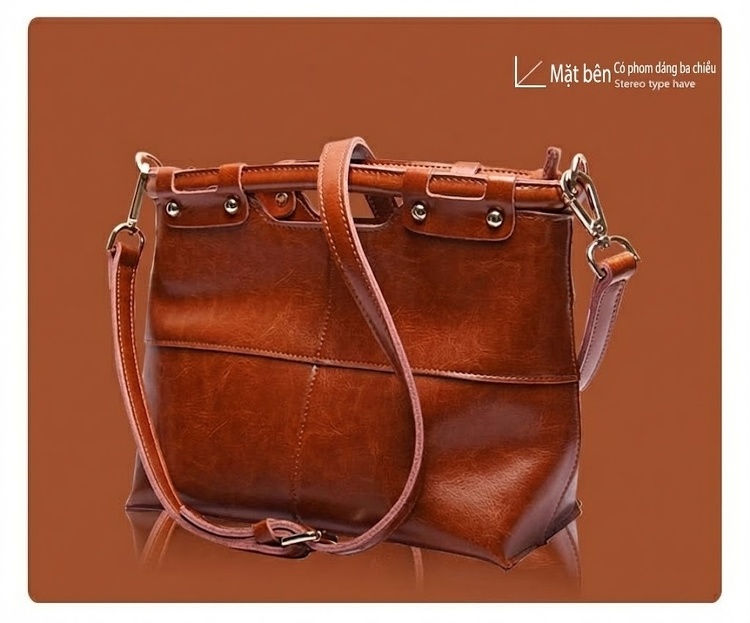 Túi Tote Da Thật Retro Châu Âu Mỹ, Túi Đeo Chéo Nữ Màu Nâu chi tiết 11
