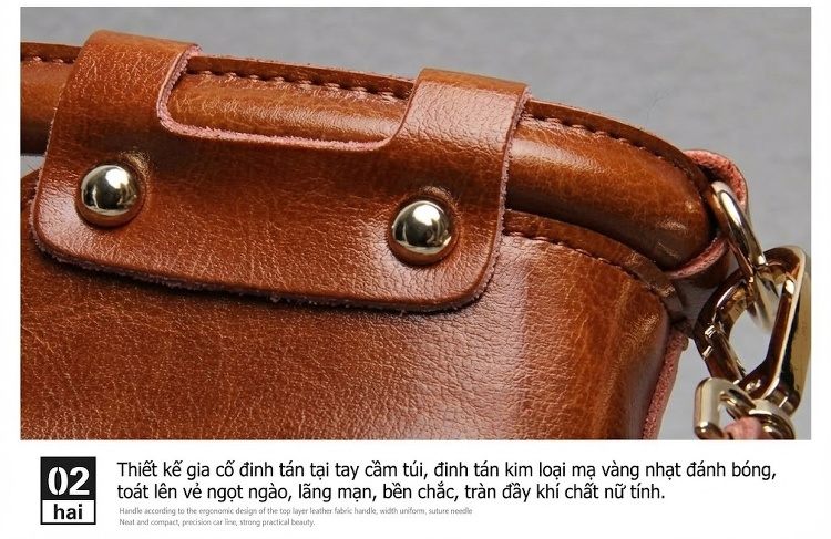 Túi Tote Da Thật Retro Châu Âu Mỹ, Túi Đeo Chéo Nữ Màu Nâu chi tiết 16