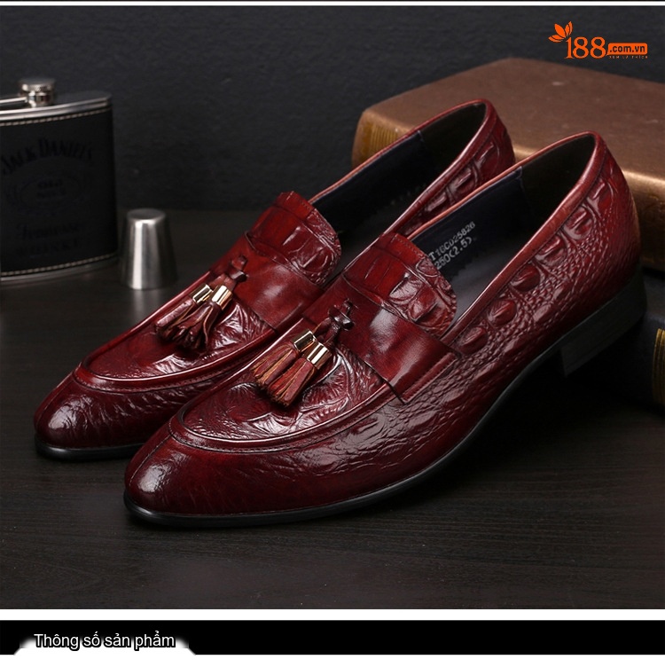 Giày Lười Nam Vân Cá Sấu Da Bóng Chiều Cao Đế Khoảng 3cm Màu Đen, Đỏ Rượu Vang chi tiết 14